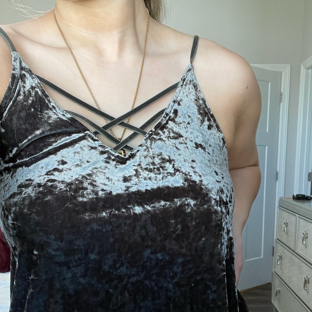 American Eagle Olive Green Velvet Tank Top